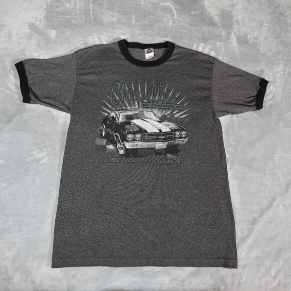 Vintage Chevrolet Chevelle Muscle Car Ringer T Shirt Mens L Slim Fit Y2K - Picture 2 of 7